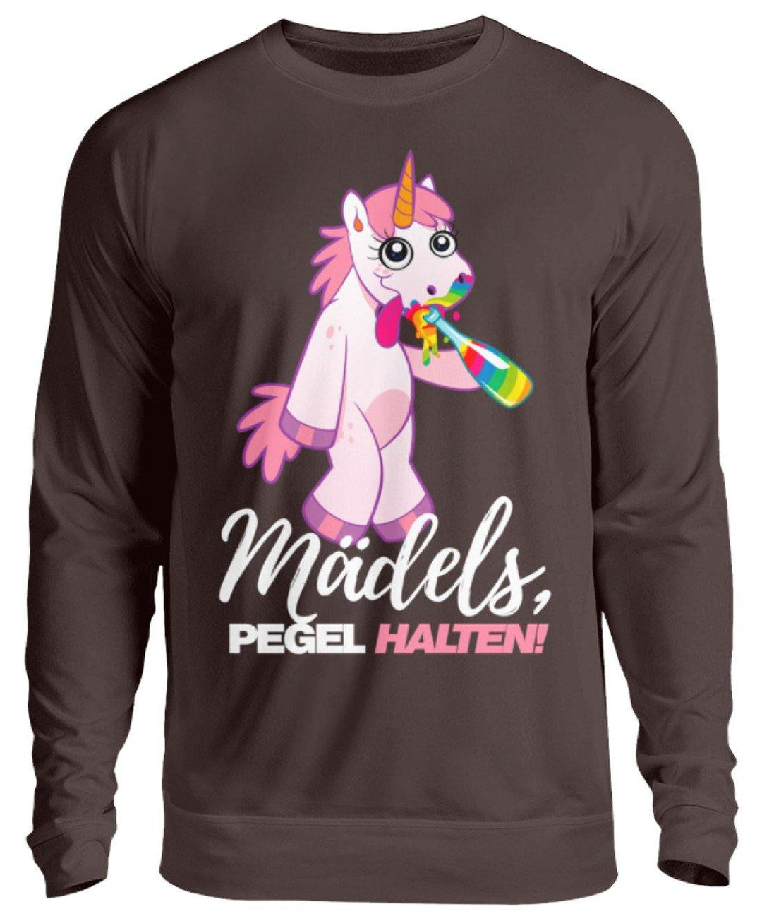 Mädels, Pegel halte - Einhorn  - Unisex Pullover - Words on Shirts Sag es mit dem Mittelfinger Shirts Hoodies Sweatshirt Taschen Gymsack Spruch Sprüche Statement