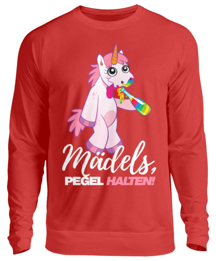 Mädels, Pegel halte - Einhorn  - Unisex Pullover - Words on Shirts Sag es mit dem Mittelfinger Shirts Hoodies Sweatshirt Taschen Gymsack Spruch Sprüche Statement