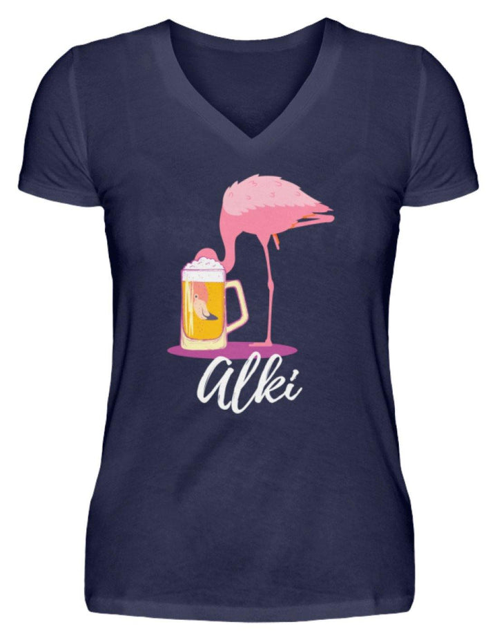 Flamingo Alki - Words on Shirt  - V-Neck Damenshirt - Words on Shirts Sag es mit dem Mittelfinger Shirts Hoodies Sweatshirt Taschen Gymsack Spruch Sprüche Statement