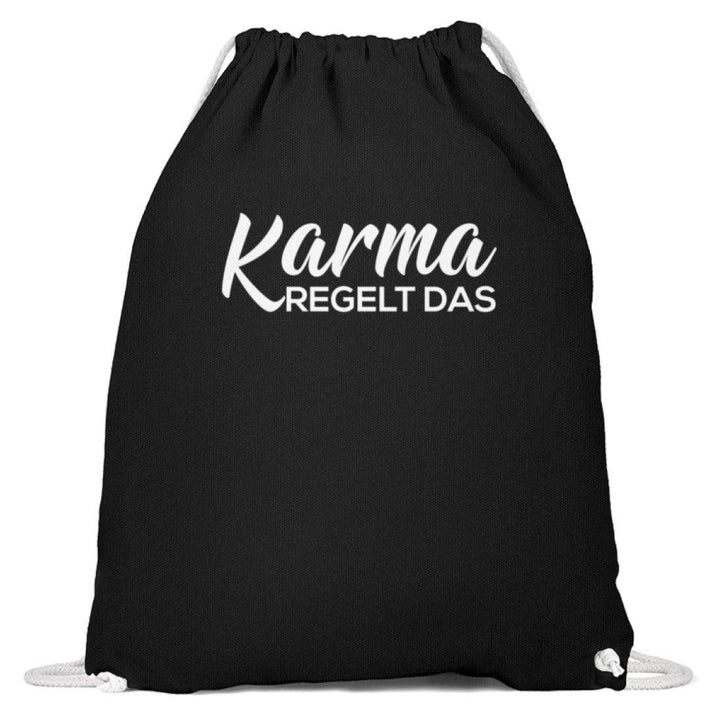 Karma regelt das - Words on Shirts  - Baumwoll Gymsac - Words on Shirts Sag es mit dem Mittelfinger Shirts Hoodies Sweatshirt Taschen Gymsack Spruch Sprüche Statement