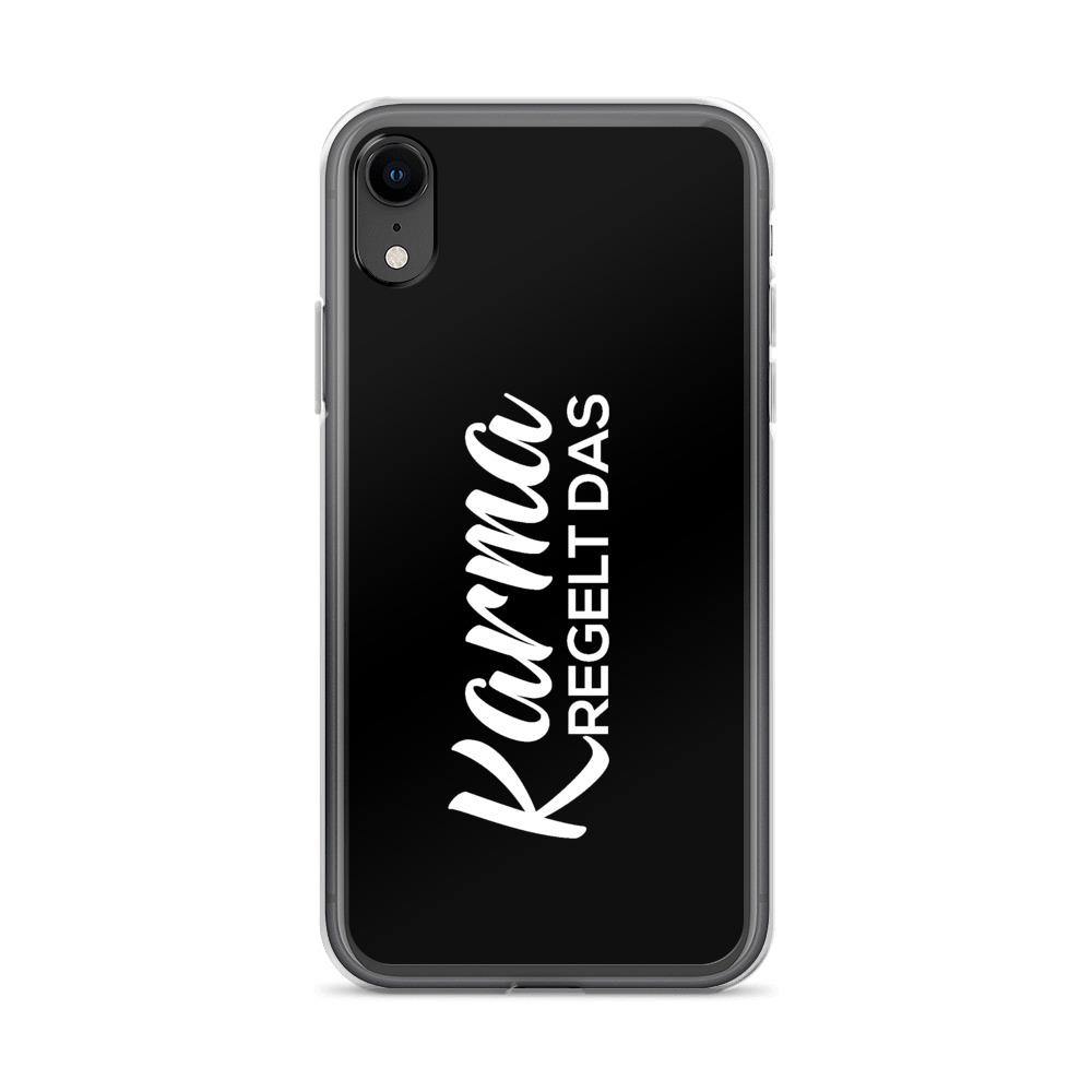 iPhone Hülle - Karma regelt das - Words on Shirts Sag es mit dem Mittelfinger Shirts Hoodies Sweatshirt Taschen Gymsack Spruch Sprüche Statement