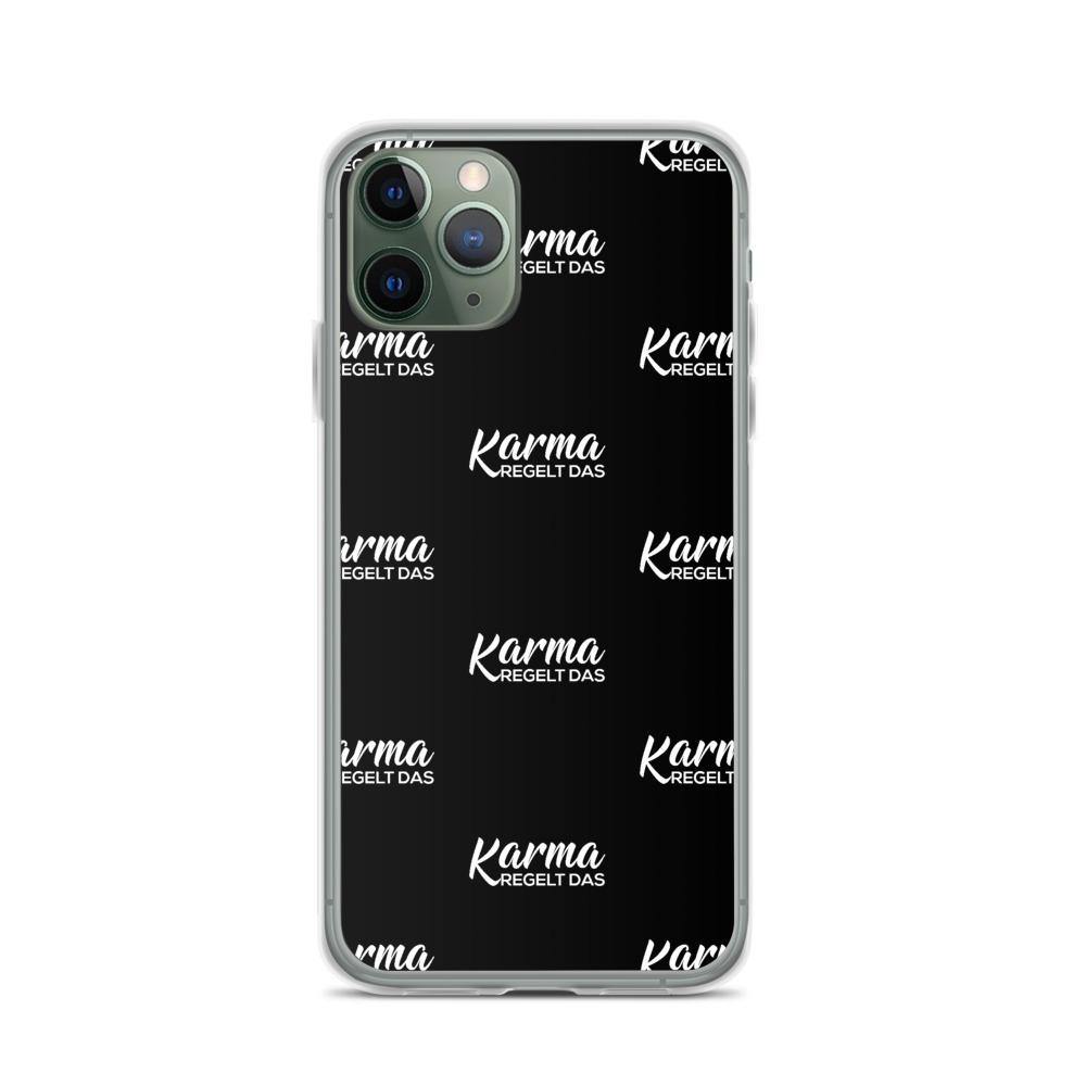 iPhone Hülle - Karma regelt das Pattern - Words on Shirts Sag es mit dem Mittelfinger Shirts Hoodies Sweatshirt Taschen Gymsack Spruch Sprüche Statement