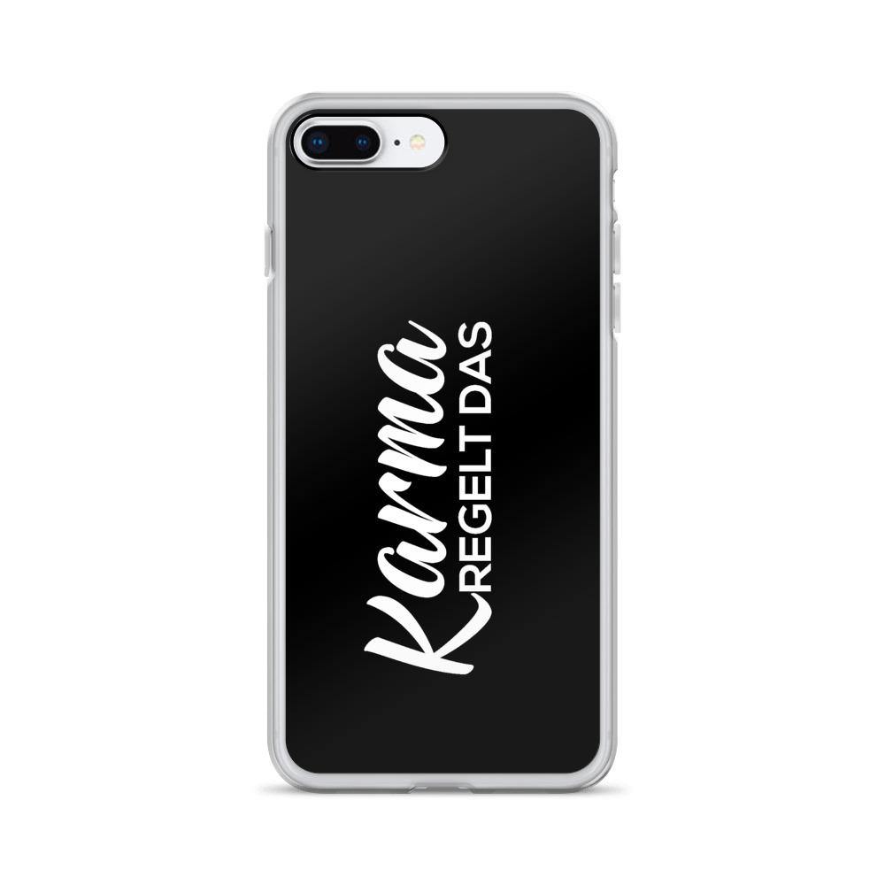 iPhone Hülle - Karma regelt das - Words on Shirts Sag es mit dem Mittelfinger Shirts Hoodies Sweatshirt Taschen Gymsack Spruch Sprüche Statement