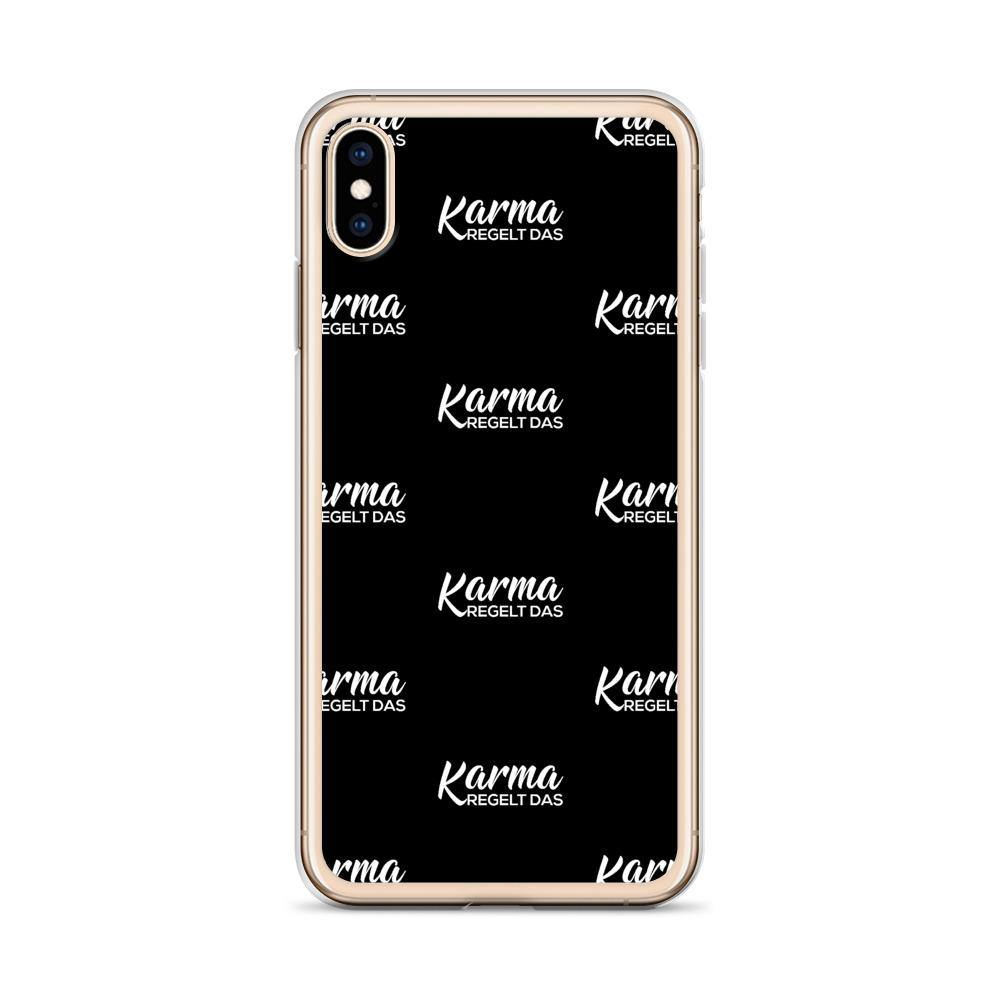 iPhone Hülle - Karma regelt das Pattern - Words on Shirts Sag es mit dem Mittelfinger Shirts Hoodies Sweatshirt Taschen Gymsack Spruch Sprüche Statement