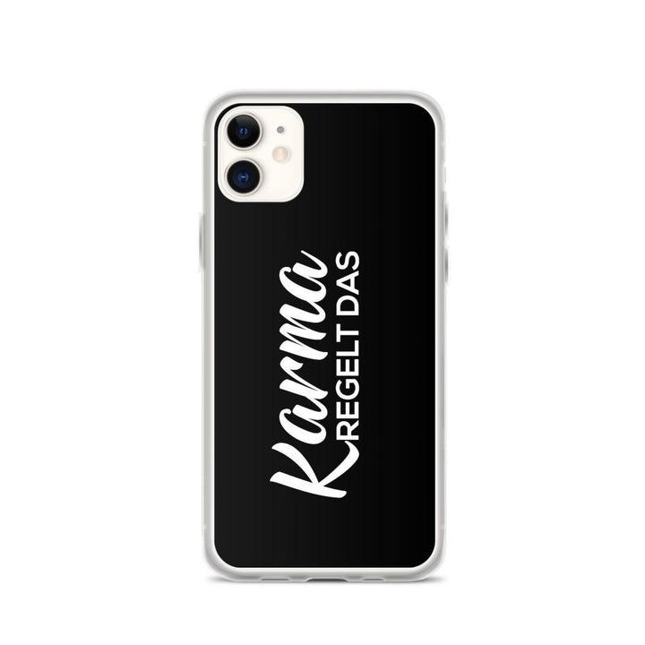 iPhone Hülle - Karma regelt das - Words on Shirts Sag es mit dem Mittelfinger Shirts Hoodies Sweatshirt Taschen Gymsack Spruch Sprüche Statement