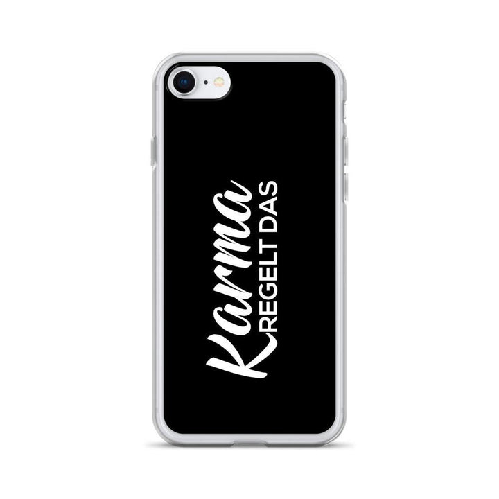 iPhone Hülle - Karma regelt das - Words on Shirts Sag es mit dem Mittelfinger Shirts Hoodies Sweatshirt Taschen Gymsack Spruch Sprüche Statement