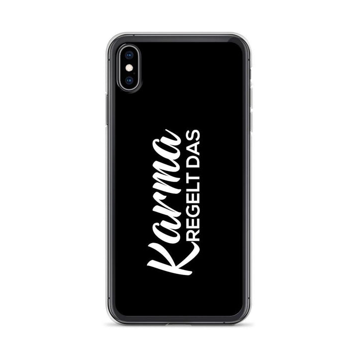 iPhone Hülle - Karma regelt das - Words on Shirts Sag es mit dem Mittelfinger Shirts Hoodies Sweatshirt Taschen Gymsack Spruch Sprüche Statement