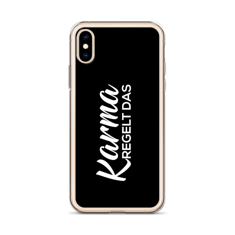 iPhone Hülle - Karma regelt das - Words on Shirts Sag es mit dem Mittelfinger Shirts Hoodies Sweatshirt Taschen Gymsack Spruch Sprüche Statement