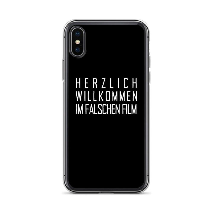 iPhone Hülle - Herzlich Willkommen Im Falschen Film - Words on Shirts Sag es mit dem Mittelfinger Shirts Hoodies Sweatshirt Taschen Gymsack Spruch Sprüche Statement