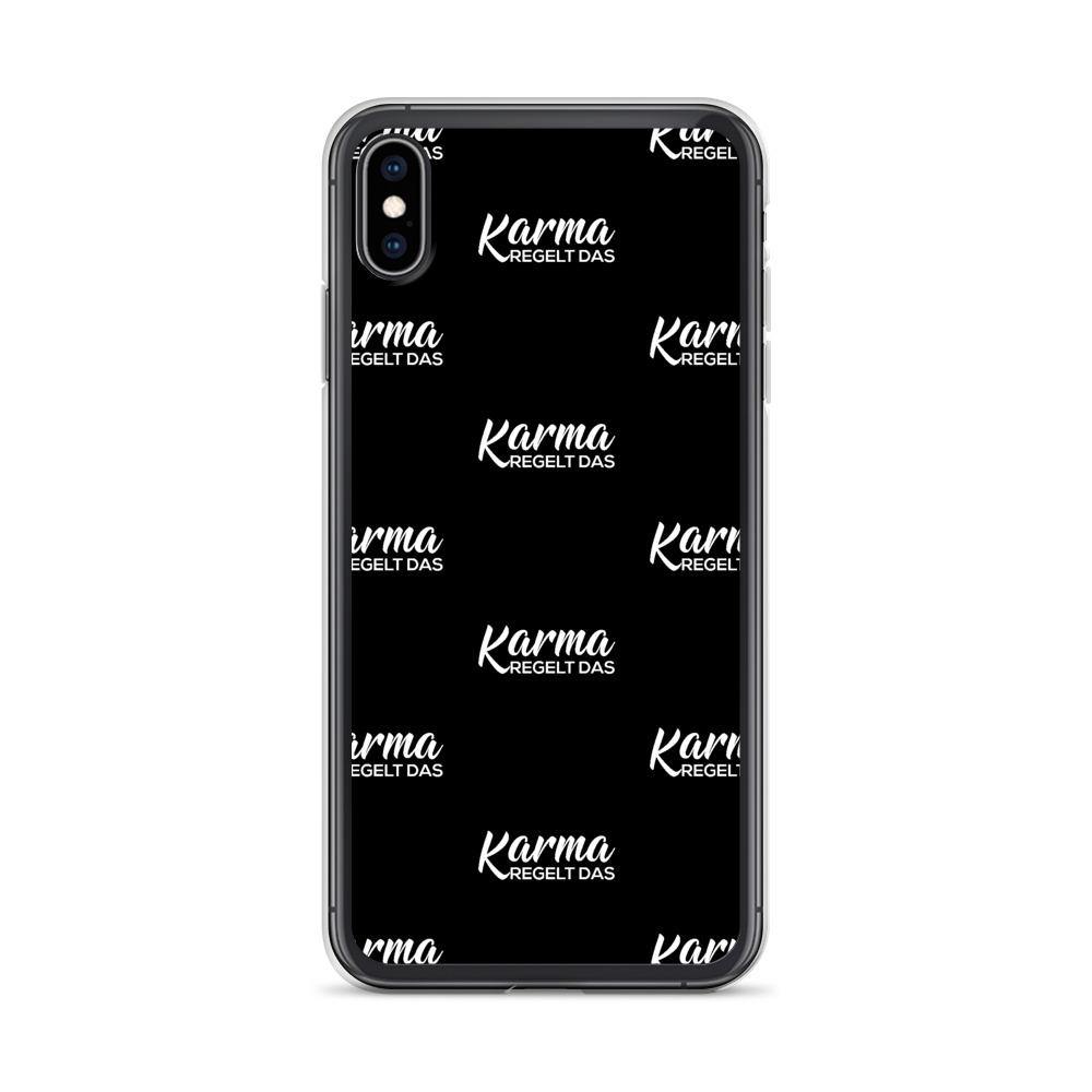 iPhone Hülle - Karma regelt das Pattern - Words on Shirts Sag es mit dem Mittelfinger Shirts Hoodies Sweatshirt Taschen Gymsack Spruch Sprüche Statement