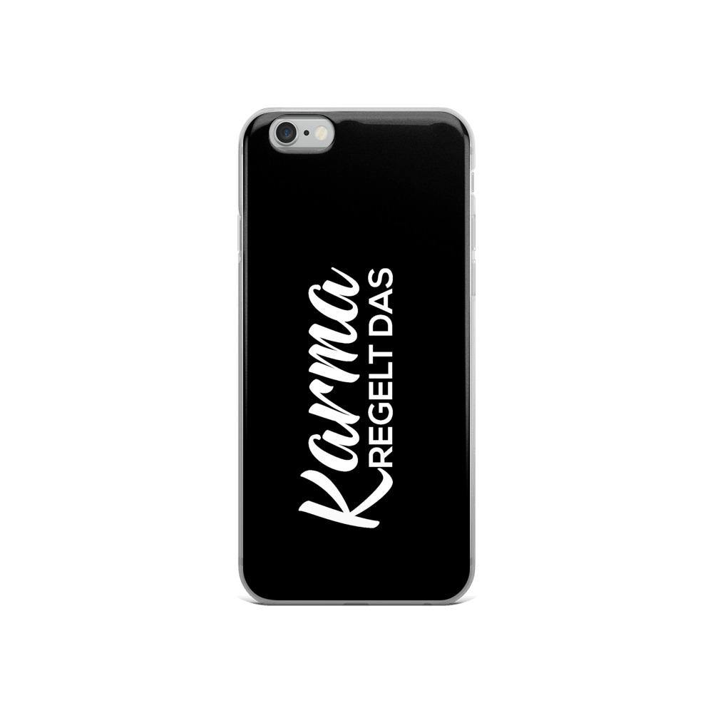 iPhone Hülle - Karma regelt das - Words on Shirts Sag es mit dem Mittelfinger Shirts Hoodies Sweatshirt Taschen Gymsack Spruch Sprüche Statement