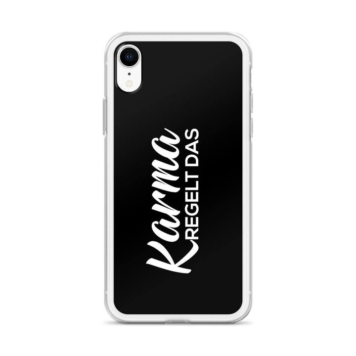 iPhone Hülle - Karma regelt das - Words on Shirts Sag es mit dem Mittelfinger Shirts Hoodies Sweatshirt Taschen Gymsack Spruch Sprüche Statement