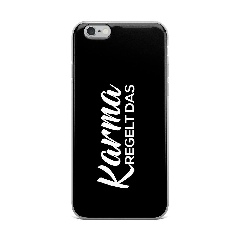 iPhone Hülle - Karma regelt das - Words on Shirts Sag es mit dem Mittelfinger Shirts Hoodies Sweatshirt Taschen Gymsack Spruch Sprüche Statement