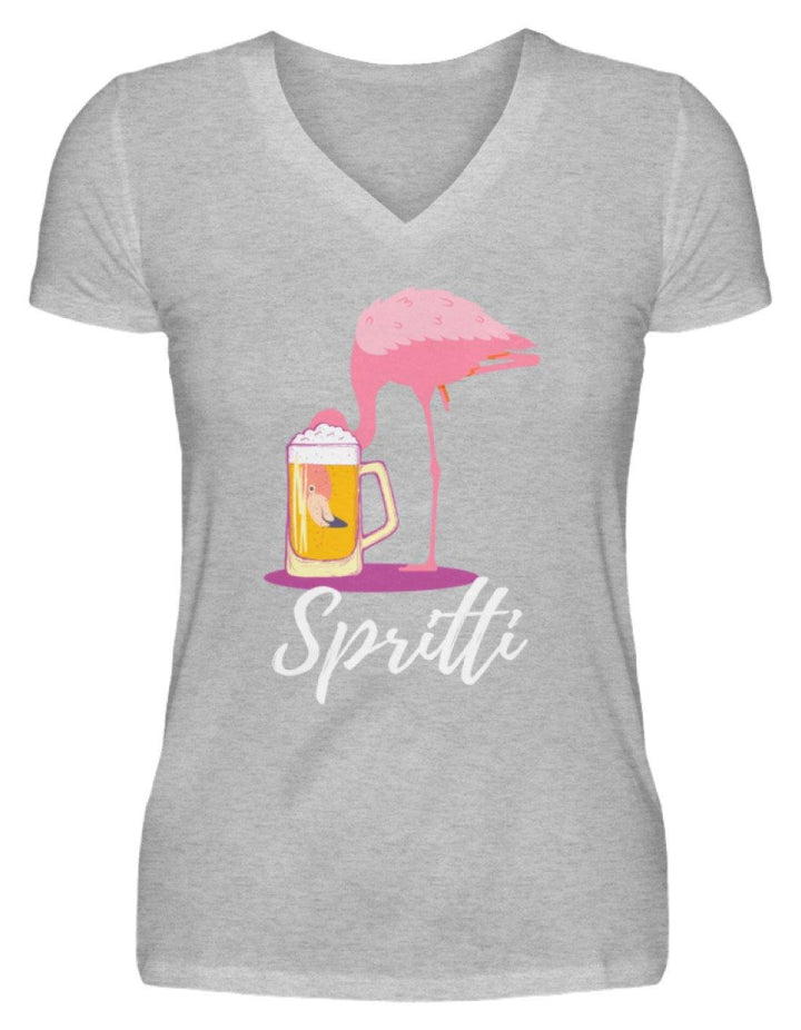 Flamingo Spritti - Words on Shirt  - V-Neck Damenshirt - Words on Shirts Sag es mit dem Mittelfinger Shirts Hoodies Sweatshirt Taschen Gymsack Spruch Sprüche Statement