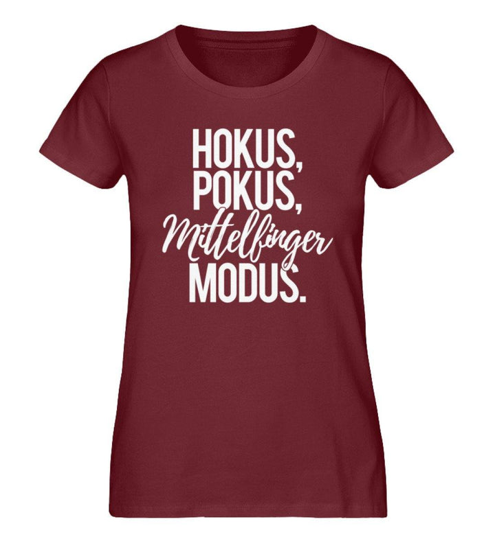 Hokus Pokus Mittelfinger Modus  - Damen Premium Organic Shirt - Words on Shirts Sag es mit dem Mittelfinger Shirts Hoodies Sweatshirt Taschen Gymsack Spruch Sprüche Statement