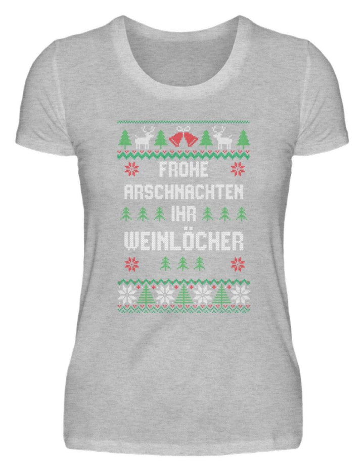 Frohe Arschnachten - Words on Shirts  - Damenshirt - Words on Shirts Sag es mit dem Mittelfinger Shirts Hoodies Sweatshirt Taschen Gymsack Spruch Sprüche Statement