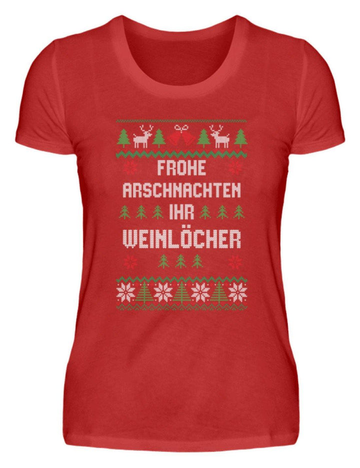 Frohe Arschnachten - Words on Shirts  - Damenshirt - Words on Shirts Sag es mit dem Mittelfinger Shirts Hoodies Sweatshirt Taschen Gymsack Spruch Sprüche Statement