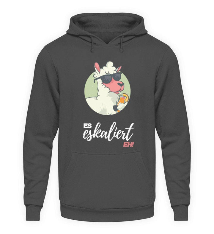 Es eskaliert eh - Lama - Words on Shirts  - Unisex Kapuzenpullover Hoodie - Words on Shirts Sag es mit dem Mittelfinger Shirts Hoodies Sweatshirt Taschen Gymsack Spruch Sprüche Statement