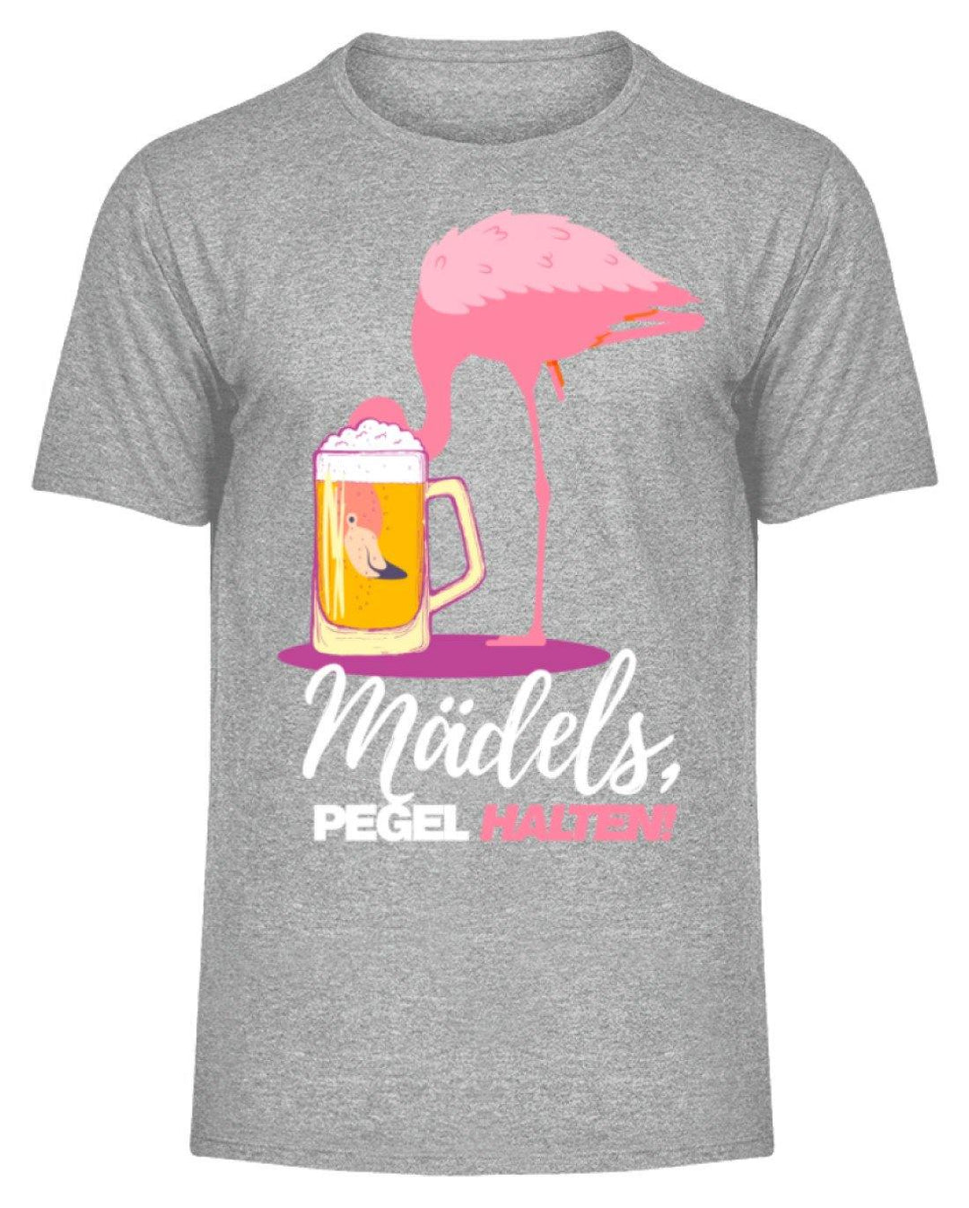 Mädels, Pegel halte - Flamingo  - Herren Melange Shirt - Words on Shirts Sag es mit dem Mittelfinger Shirts Hoodies Sweatshirt Taschen Gymsack Spruch Sprüche Statement