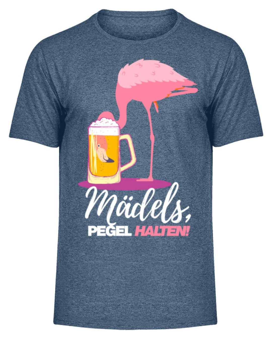 Mädels, Pegel halte - Flamingo  - Herren Melange Shirt - Words on Shirts Sag es mit dem Mittelfinger Shirts Hoodies Sweatshirt Taschen Gymsack Spruch Sprüche Statement