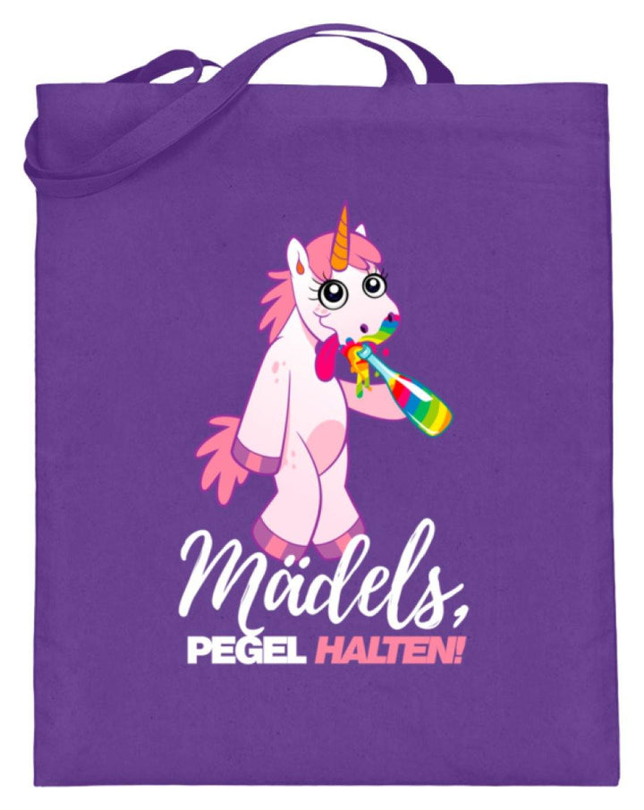 Mädels, Pegel halte - Einhorn  - Jutebeutel (mit langen Henkeln) - Words on Shirts Sag es mit dem Mittelfinger Shirts Hoodies Sweatshirt Taschen Gymsack Spruch Sprüche Statement