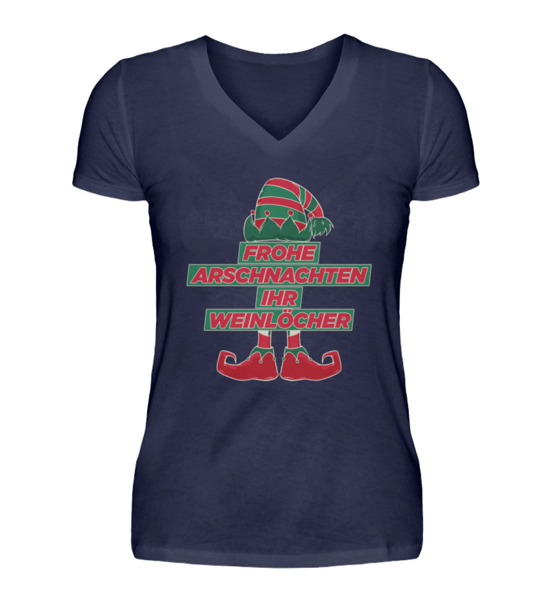 Frohe Arschnachten - Weinlöcher Elf  - V-Neck Damenshirt