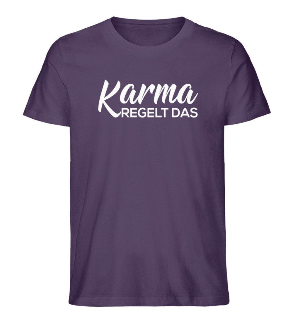 Karma regelt das-  Words on Shirts - PR  - Herren Premium Organic Shirt - Words on Shirts Sag es mit dem Mittelfinger Shirts Hoodies Sweatshirt Taschen Gymsack Spruch Sprüche Statement