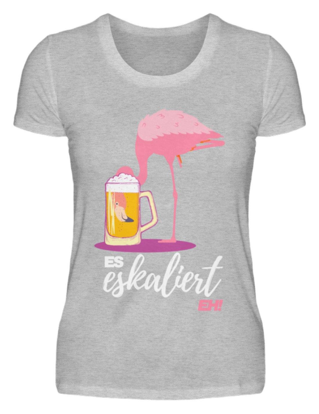Es Eskaliert Eh - Flamingo  - Damenshirt - Words on Shirts Sag es mit dem Mittelfinger Shirts Hoodies Sweatshirt Taschen Gymsack Spruch Sprüche Statement