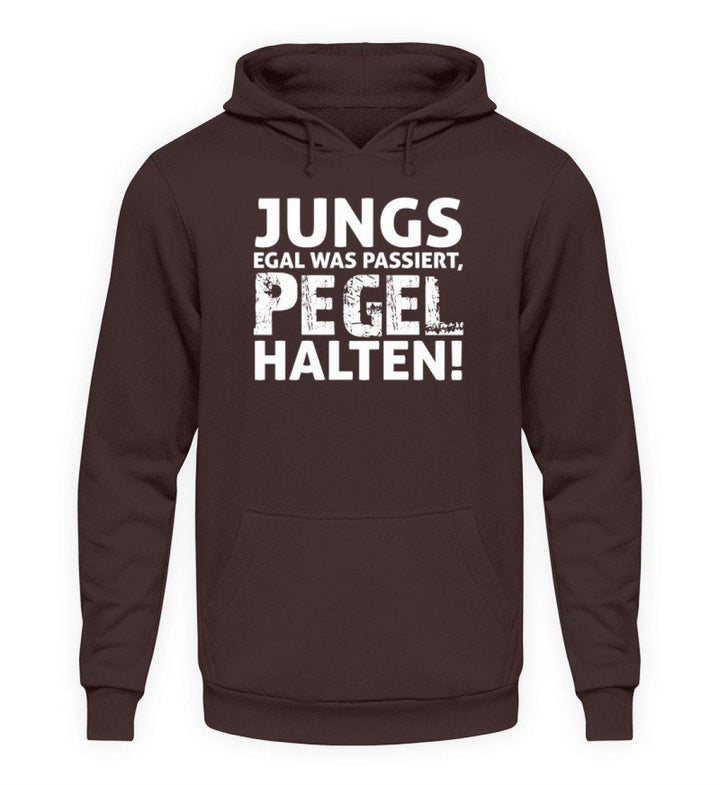 Jungs, Pegel halten.  - Unisex Kapuzenpullover Hoodie - Words on Shirts Sag es mit dem Mittelfinger Shirts Hoodies Sweatshirt Taschen Gymsack Spruch Sprüche Statement