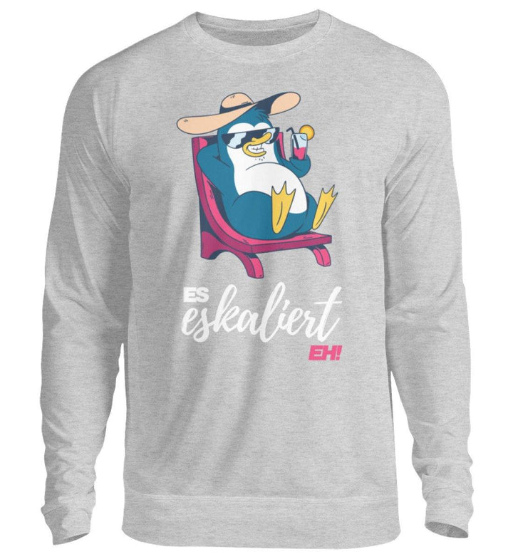 Es eskaliert eh - Pinguin - Words on Shirts  - Unisex Pullover - Words on Shirts Sag es mit dem Mittelfinger Shirts Hoodies Sweatshirt Taschen Gymsack Spruch Sprüche Statement