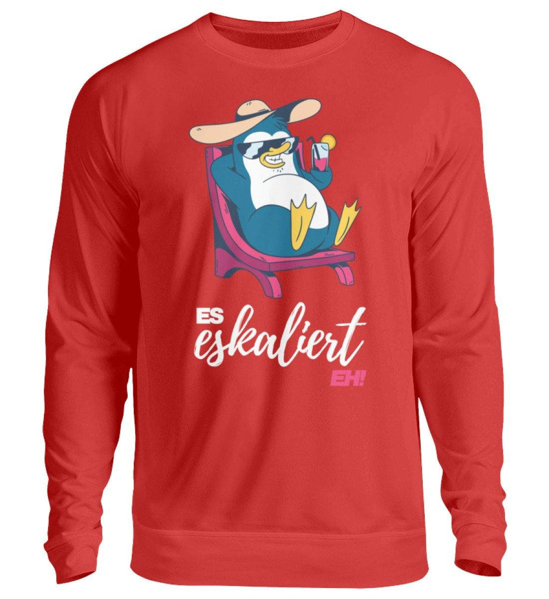 Es eskaliert eh - Pinguin - Words on Shirts  - Unisex Pullover - Words on Shirts Sag es mit dem Mittelfinger Shirts Hoodies Sweatshirt Taschen Gymsack Spruch Sprüche Statement