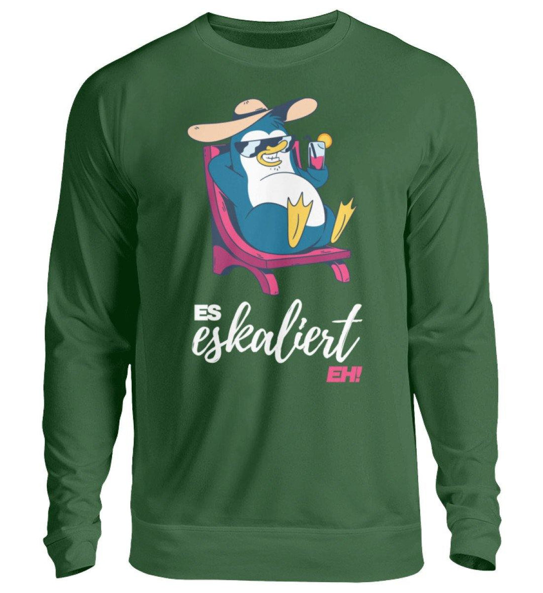 Es eskaliert eh - Pinguin - Words on Shirts  - Unisex Pullover - Words on Shirts Sag es mit dem Mittelfinger Shirts Hoodies Sweatshirt Taschen Gymsack Spruch Sprüche Statement