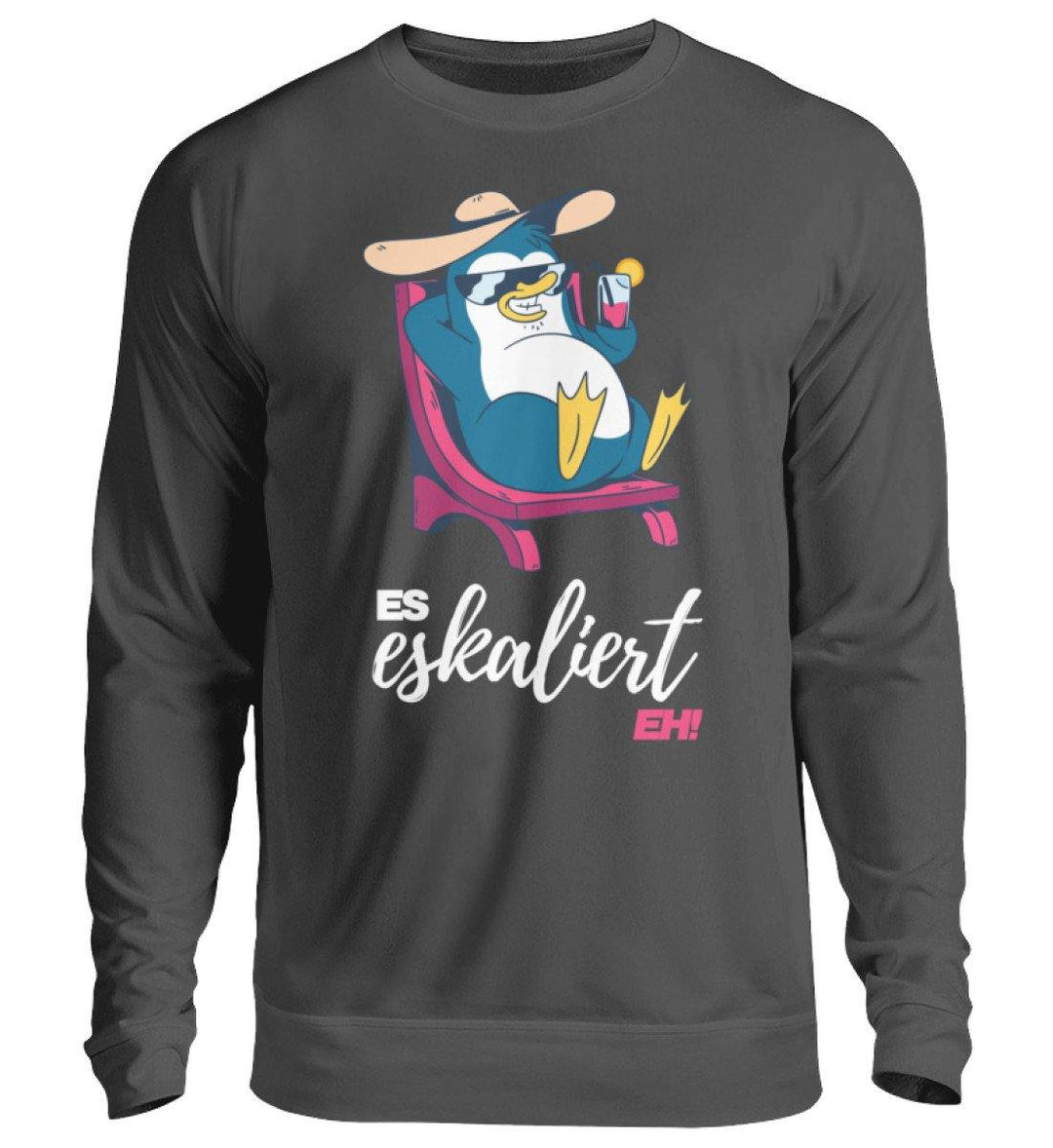 Es eskaliert eh - Pinguin - Words on Shirts  - Unisex Pullover - Words on Shirts Sag es mit dem Mittelfinger Shirts Hoodies Sweatshirt Taschen Gymsack Spruch Sprüche Statement