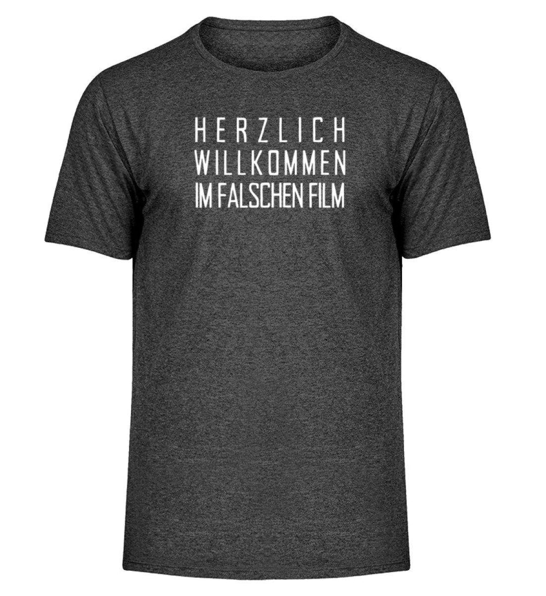 Im falschen Film -  Words on Shirts - PR  - Herren Melange Shirt - Words on Shirts Sag es mit dem Mittelfinger Shirts Hoodies Sweatshirt Taschen Gymsack Spruch Sprüche Statement