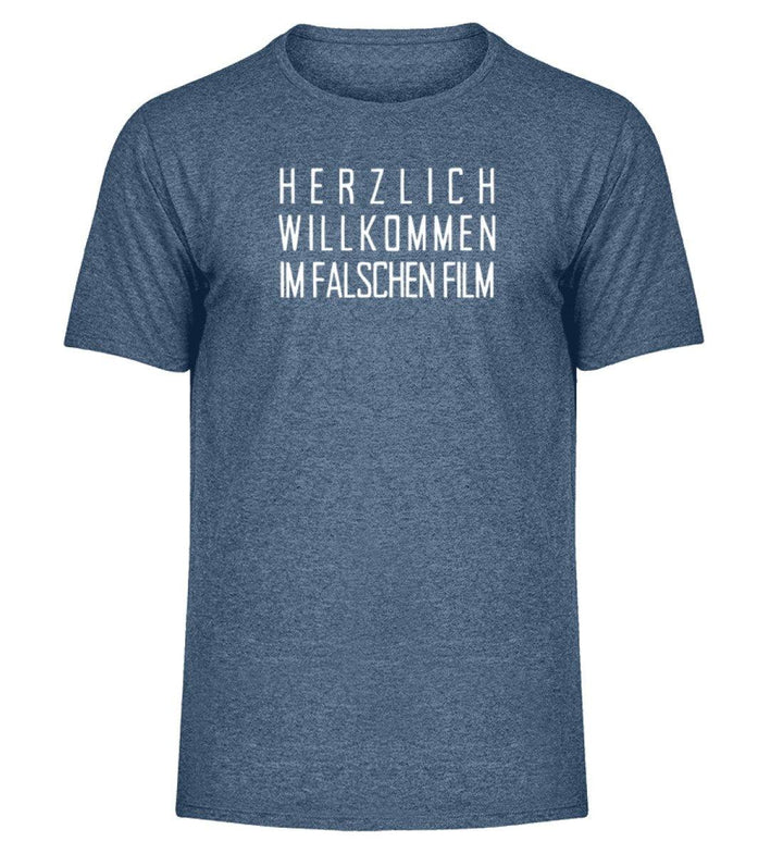 Im falschen Film -  Words on Shirts - PR  - Herren Melange Shirt - Words on Shirts Sag es mit dem Mittelfinger Shirts Hoodies Sweatshirt Taschen Gymsack Spruch Sprüche Statement