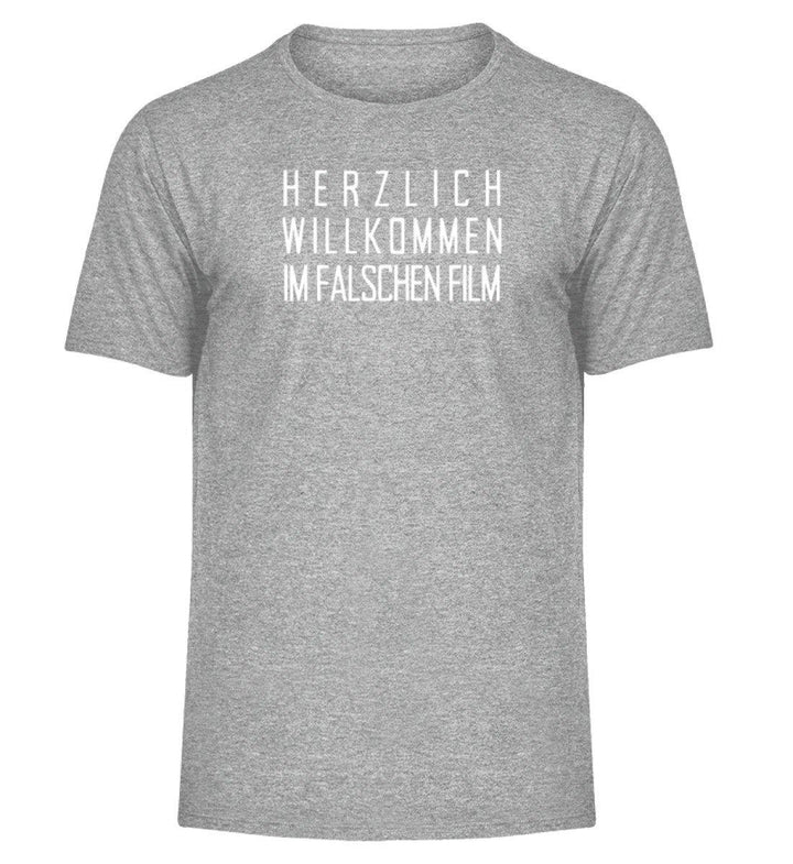 Im falschen Film -  Words on Shirts - PR  - Herren Melange Shirt - Words on Shirts Sag es mit dem Mittelfinger Shirts Hoodies Sweatshirt Taschen Gymsack Spruch Sprüche Statement