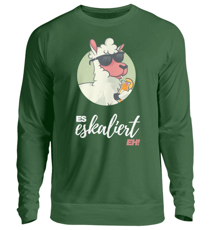 Es eskaliert eh - Lama - Words on Shirts  - Unisex Pullover - Words on Shirts Sag es mit dem Mittelfinger Shirts Hoodies Sweatshirt Taschen Gymsack Spruch Sprüche Statement